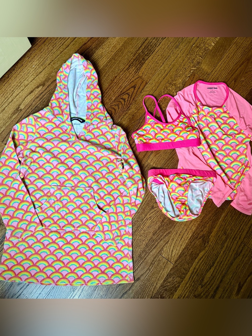 Lands' End Hot Pink Girls' Rainbow 4 piece swim set